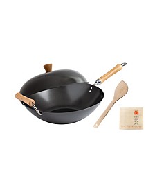 Joyce Chen Classic Series Carbon Steel Nonstick 4-Pc. Wok Set with Lid and Birch Handles