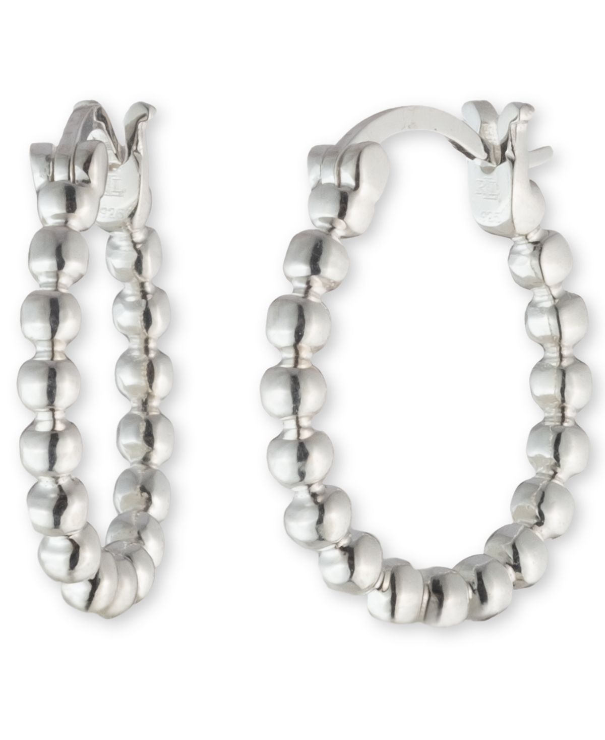 Lauren Ralph Lauren Small Beaded Hoop Earrings in Sterling Silver, 0.63" - Silver