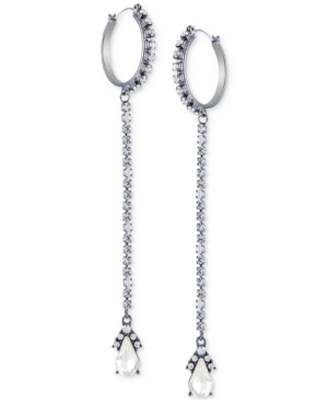 image of Guess Hematite-Tone Crystal Linear Drop Hoop Earrings