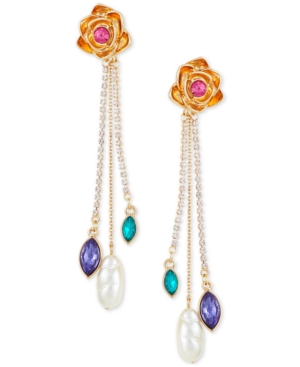 image of Guess Gold-Tone Stone & Crystal Flower Front & Back Earrings