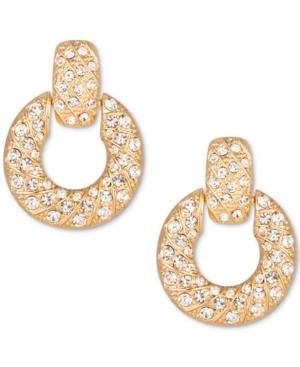 image of Charter Club Gold-Tone Crystal Doorknocker Drop Earrings, Created for Macy-s