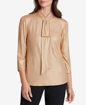 Tahari ASL - Mock-Neck Scarf-Detail Top