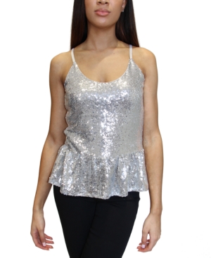 image of Crave Fame Junior-s Sequined Peplum Tank Top