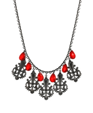 image of 2028 Women-s Black Tone Multi Filigree and Red Briolette Drop Necklace