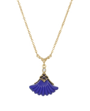 image of 2028 Women-s Gold Tone Blue Fan Drop Necklace