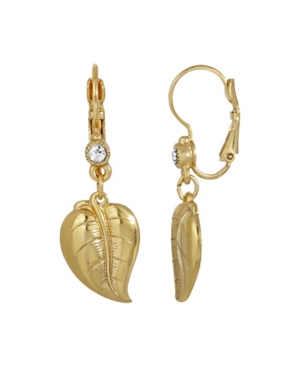 image of 2028 Women-s 14K Gold Dipped Leaf with Crystal Drop Lever Back Earring