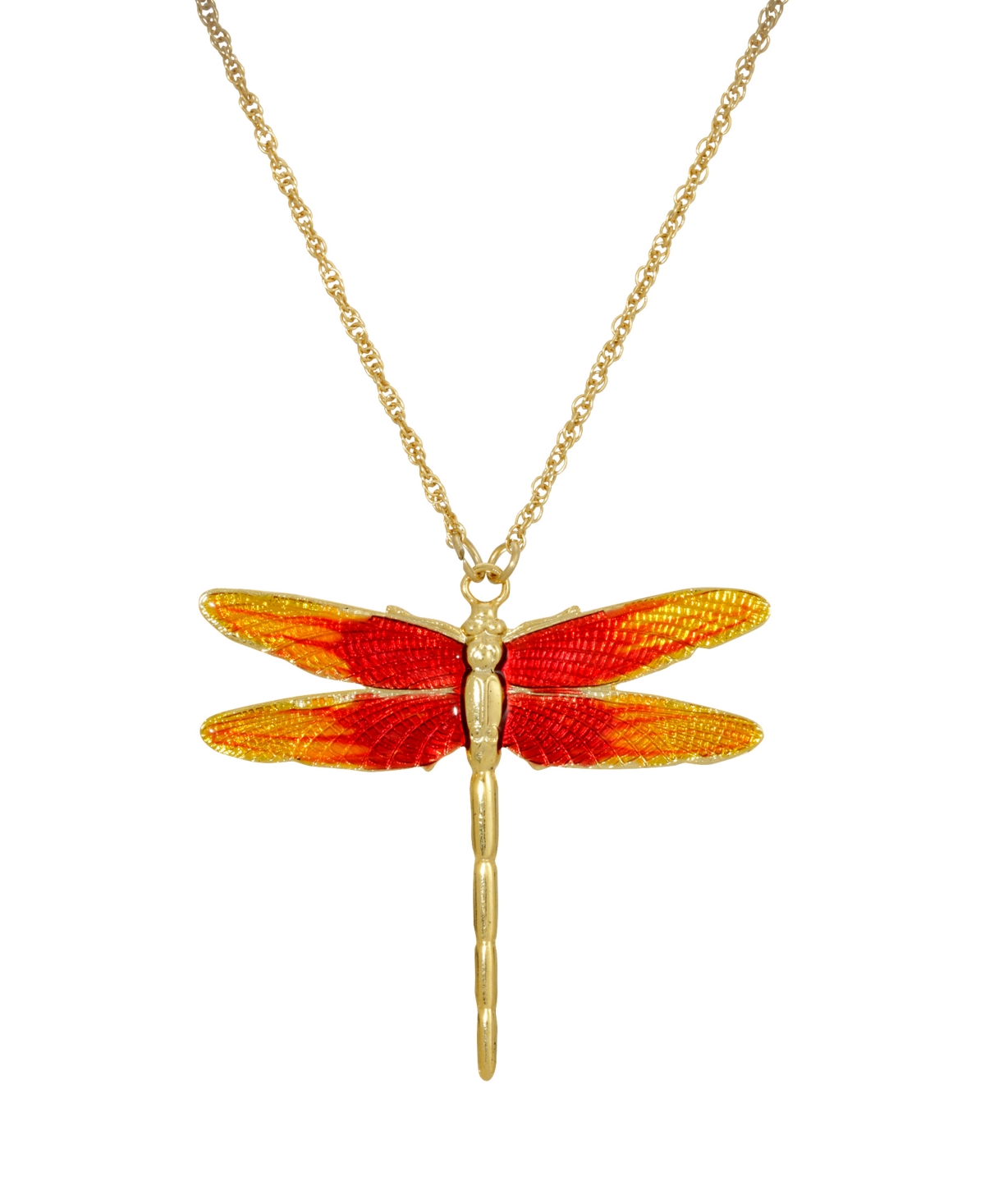 2028 Women's Gold Tone Orange Enamel Dragonfly Pendant Necklace