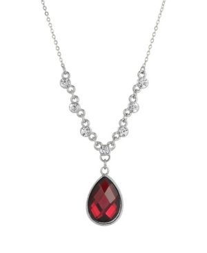 image of 2028 Women-s Silver Tone Red Teardrop Pendant Necklace