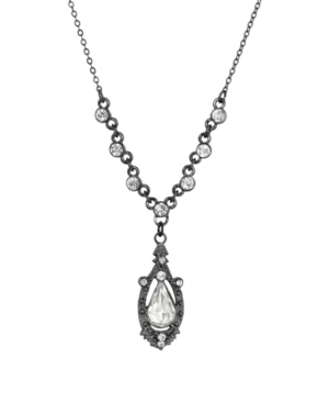 image of 2028 Women-s Black Tone Crystal Suspended Teardrop Necklace