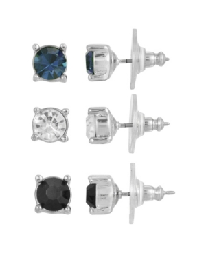 image of 2028 Women-s Silver Tone Crystal Trio Stud Earrings