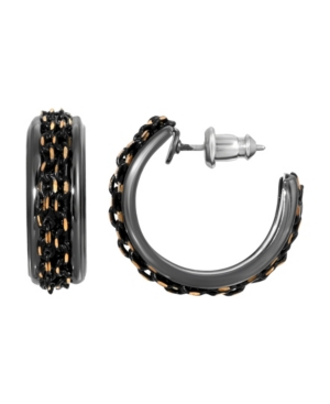 image of 2028 Women-s Black Tone and Gold Tone Chain Hoop Earrings