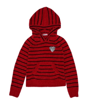 image of Big Girls Striped Hoodie Sweatshirt with Flip Sequin Icon