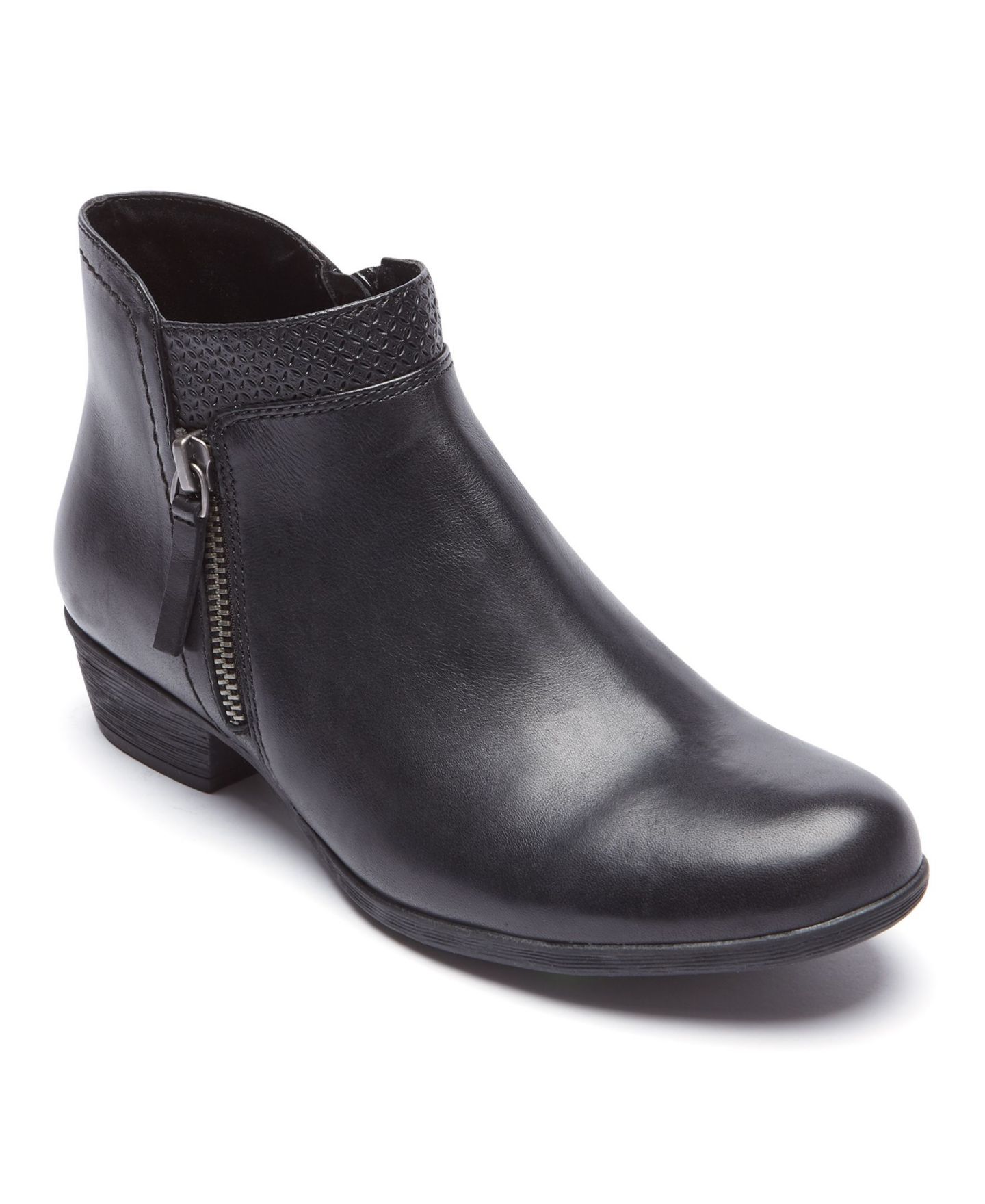 Женские ботинки Rockport Carly Leather Block Heel Ankle Booties, цвет: Чёрный кожаный — фото 1