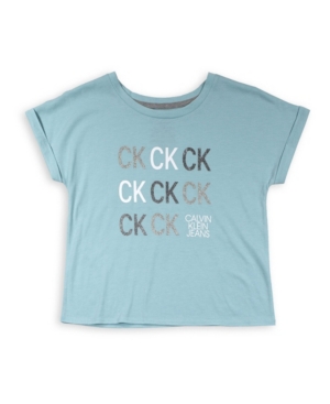 image of Calvin Klein Big Girls Ck Grid Glitter Tee