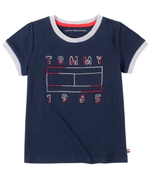 image of Tommy Hilfiger Big Girls Ringer Tee with Multi-Color Embroidery