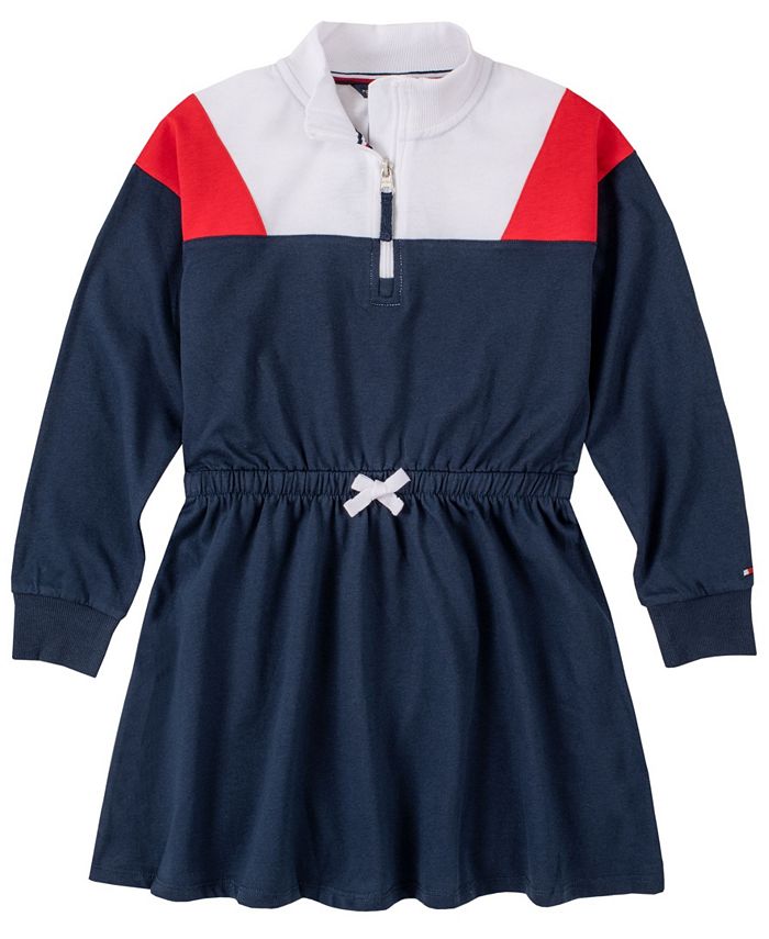 Tommy Hilfiger Big Girl Color Block Sweatshirt Dress with Quarter Zip