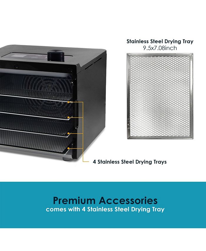 Elite Gourmet 4 Tray Digital Food Dehydrator with Stainless Steel Trays