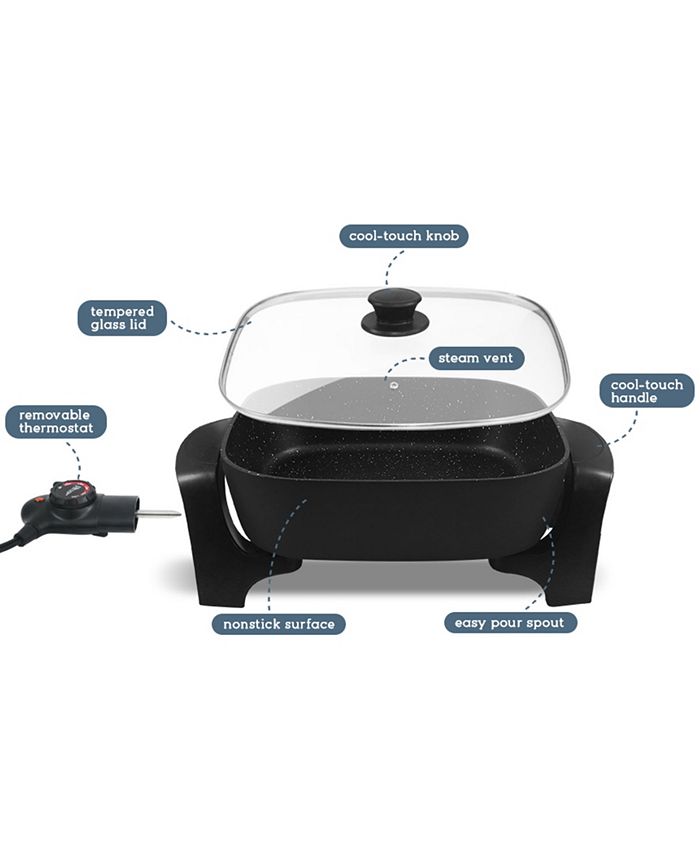 Elite Gourmet 7.5Qt Electric Marble Nonstick Skillet with Glass Lid