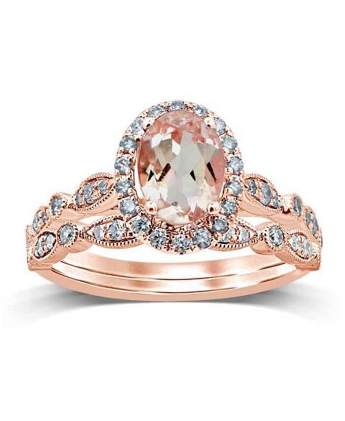 Macy's - Morganite (1 ct. t.w.) & Diamond (1/2 ct. t.w.) Bridal Set in 14k Rose Gold