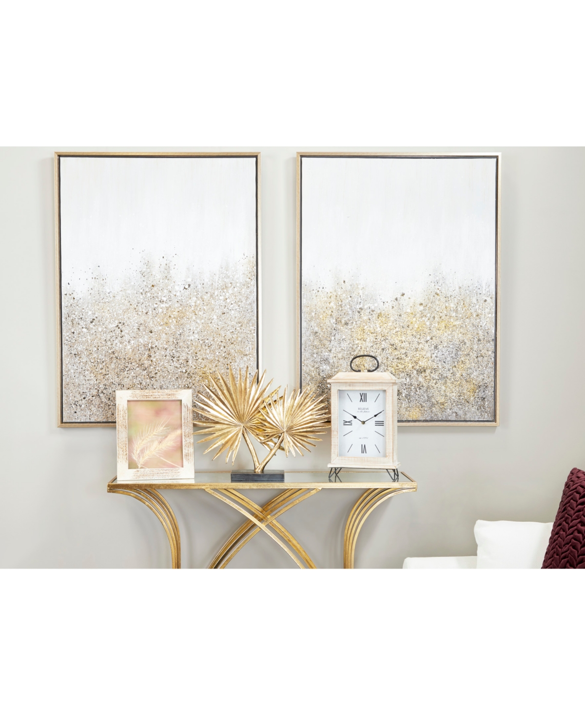 Multimedia and Abstract Art Paintings with Glitter, Set of 2 - Gold-tone