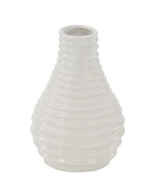 by Cosmopolitan Set of 3 White Stoneware Modern Vase, 5" x 8"