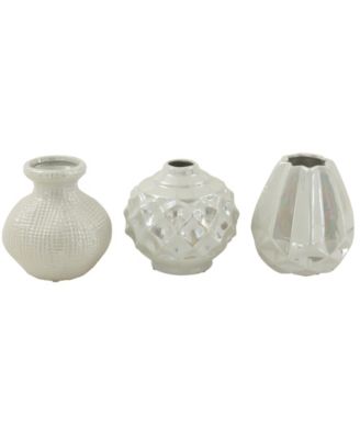 by Cosmopolitan Set of 3 Cream Stoneware Glam Vase, 6" x 6"