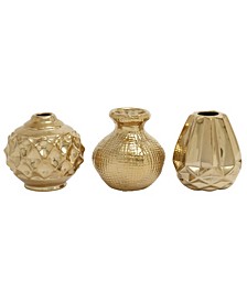 by Cosmopolitan Set of 3 Gold Stoneware Glam Vase, 6" x 6"