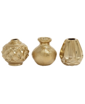 Cosmoliving By Cosmopolitan Set Of 3 Gold Stoneware Glam Vase, 6" X 6" In Gold-tone