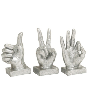 Cosmoliving By Cosmopolitan Set Of 3 Silver Polystone Traditional Hand Sculpture, 7", 7", 6" In Silver-tone