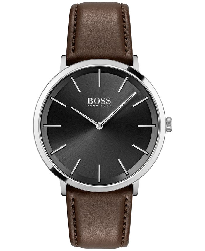 BOSS Men's Skyliner Brown Leather Strap Watch 40mm - Macy's