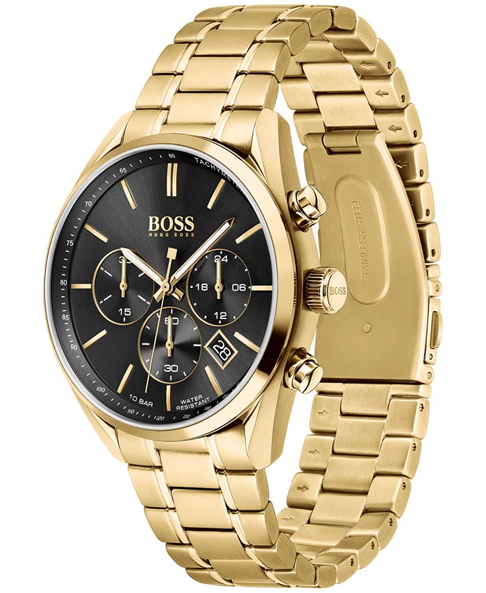 BOSS HUGO Men's Chronograph Champion Gold-Tone Stainless Steel Bracelet ...