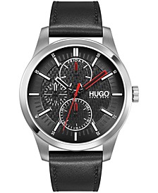 Men's #REAL Black Leather Strap Watch 46mm