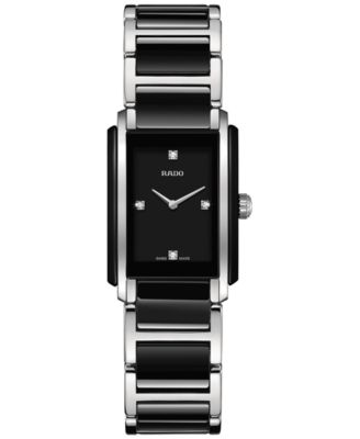 Rado - Women's Swiss Integral Diamond Accent Black Ceramic & Stainless Steel Bracelet Watch 22x33mm