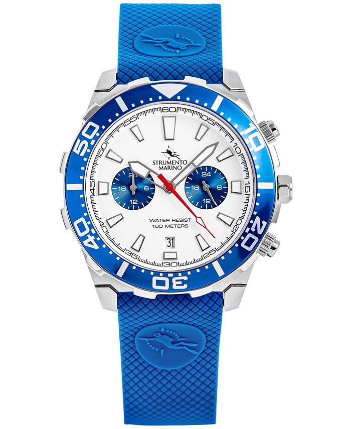 Strumento Marino - xMen's Skipper Dual Time Zone Blue Silicone Strap Watch 44mm