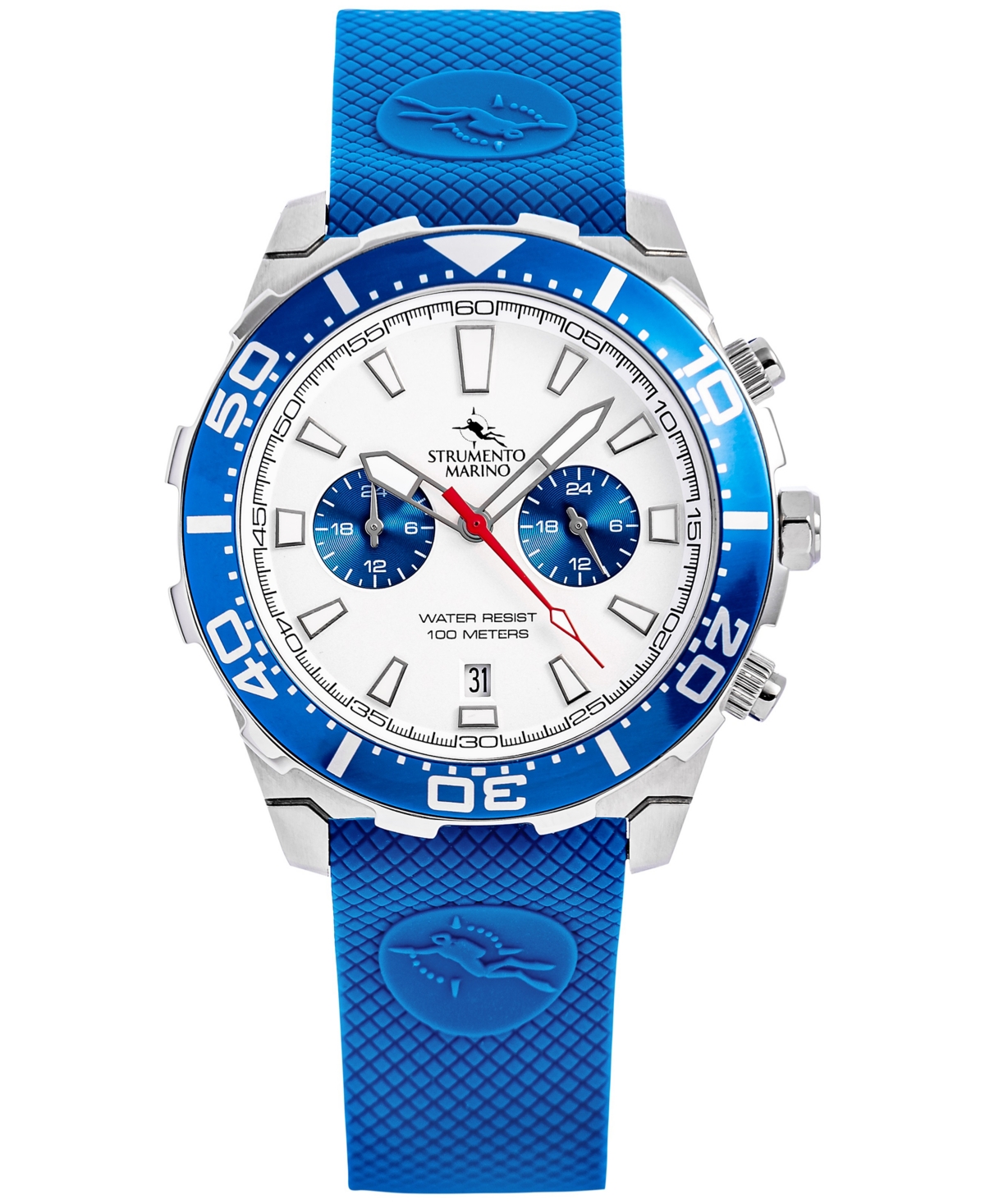 Men's Skipper Dual Time Zone Blue Silicone Strap Watch 44mm, Created for Macy's - Stainless Steel  Blue