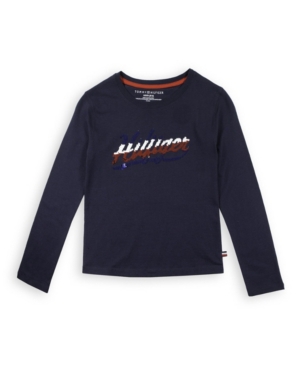 image of Tommy Hilfiger Big Girl-s Flip Sequin Long Sleeve Graphic Tee