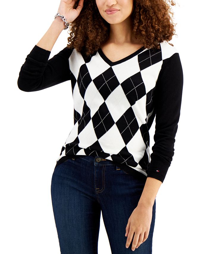 Tommy Hilfiger Cotton Argyle Sweater & Reviews Sweaters - - Macy's
