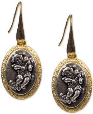 image of Patricia Nash Two-Tone Cherub Oval Drop Earrings