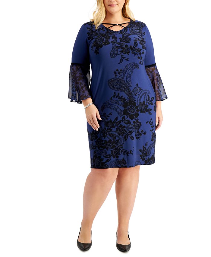 JM Collection Plus Size Printed Chiffon-Sleeve Dress, Created for Macy's & Reviews Dresses - Plus Sizes - Macy's