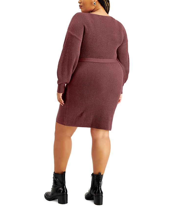 FULL CIRCLE TRENDS Trendy Plus Size Belted Sweater Dress - Macy's