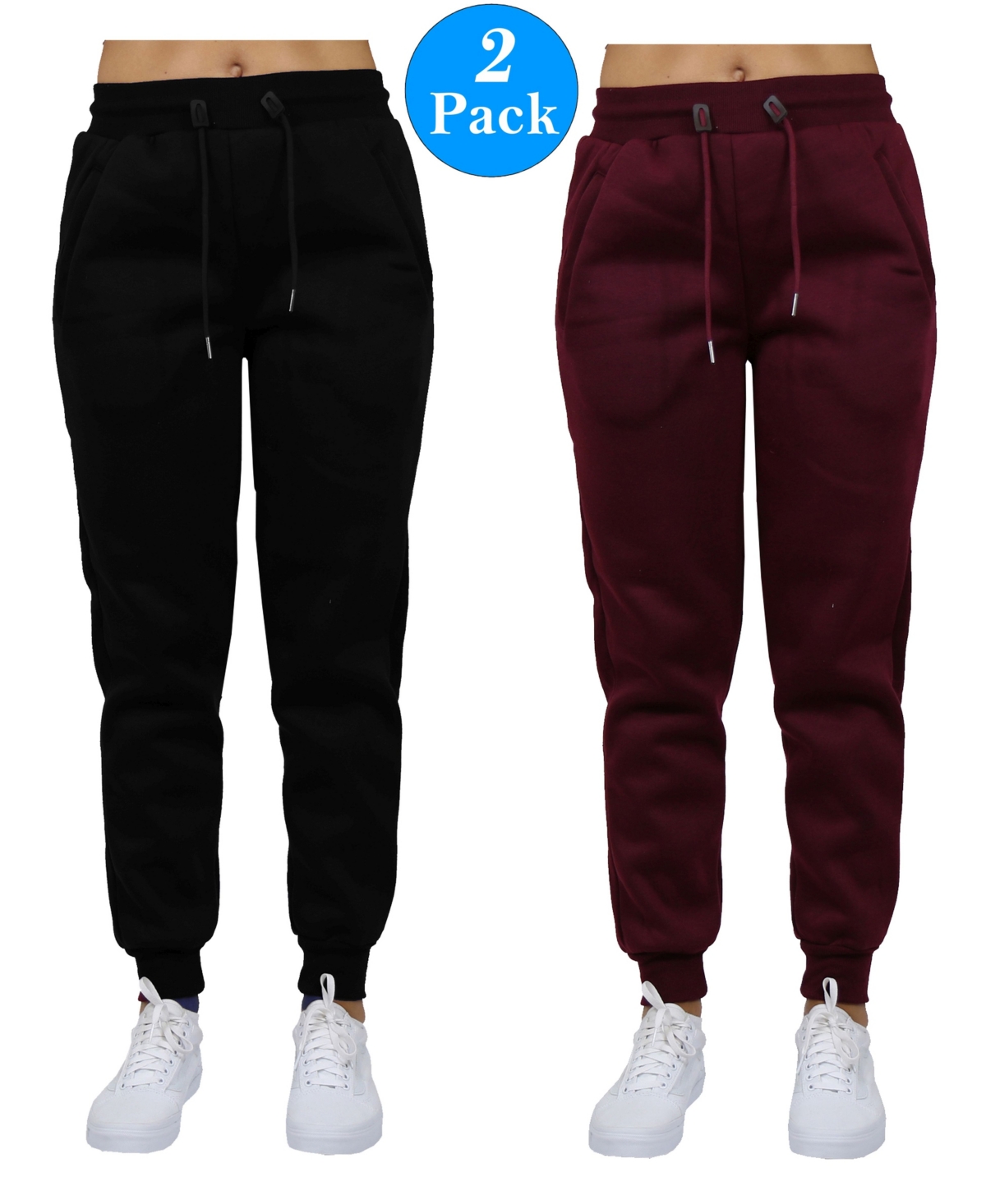 Galaxy By Harvic Women's Slim Fit Heavy Weight Fleece Lined Joggers In Black,burgundy