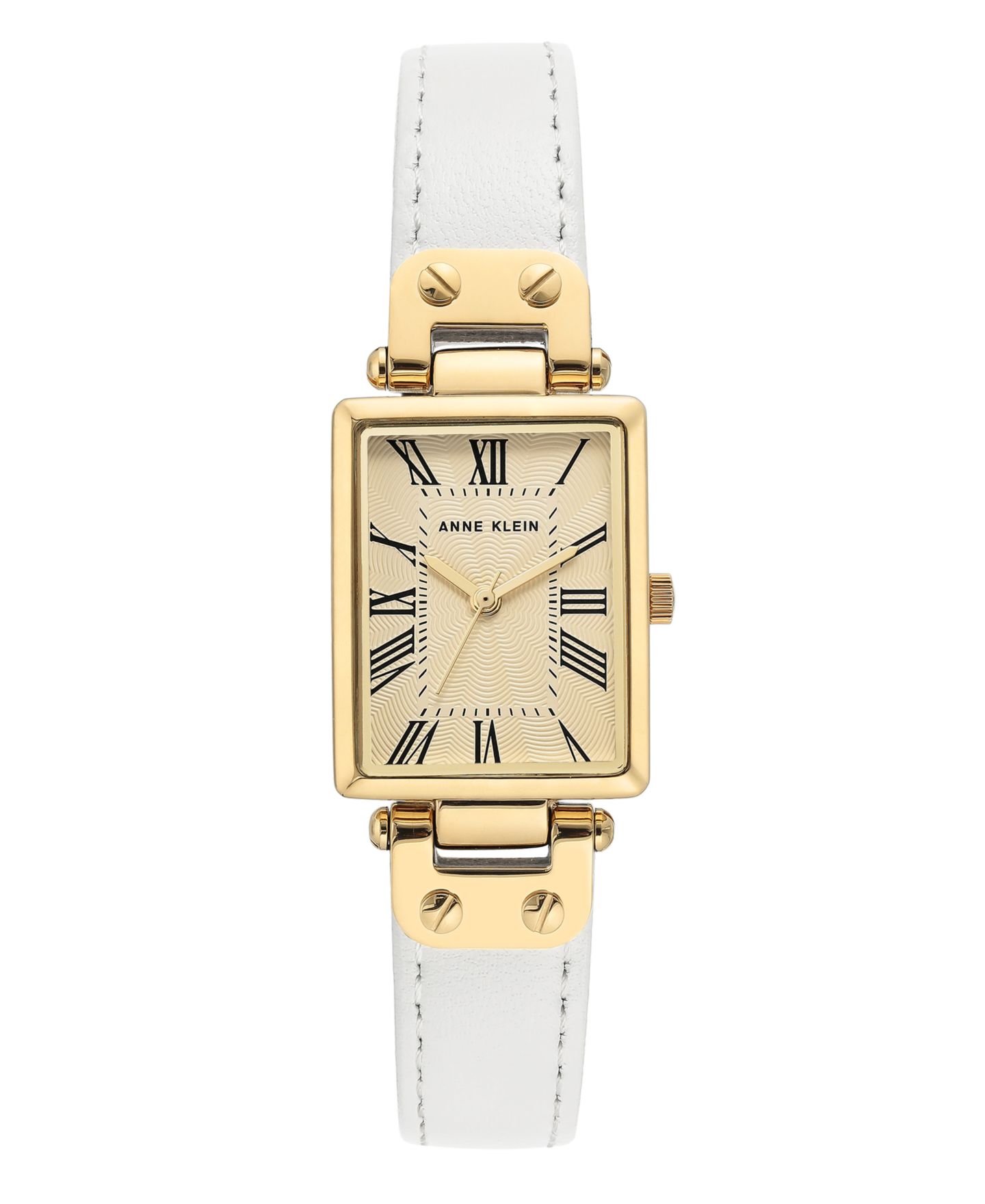 Часы Anne Klein Gold-Tone and White Leather Strap Watch 21.5mm — фото 1