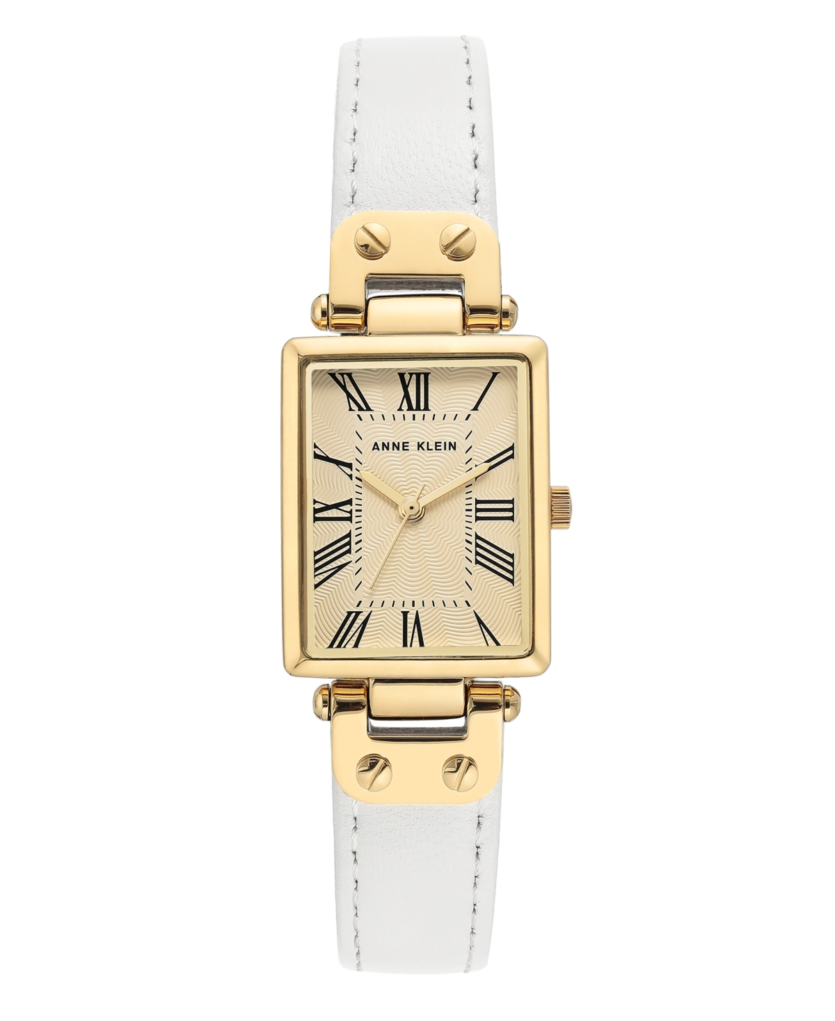 Gold-Tone and White Leather Strap Watch 21.5mm