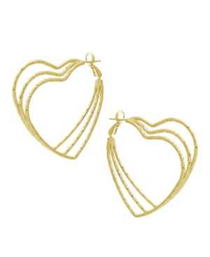 image of Triple Layer Sparkle Wire Heart Hoop Earring in Gold Plate