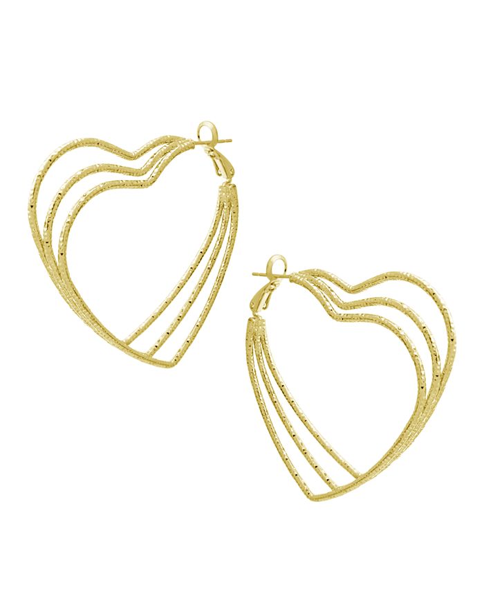 Essentials - Triple Layer Sparkle Wire Heart Hoop Earring in Gold Plate