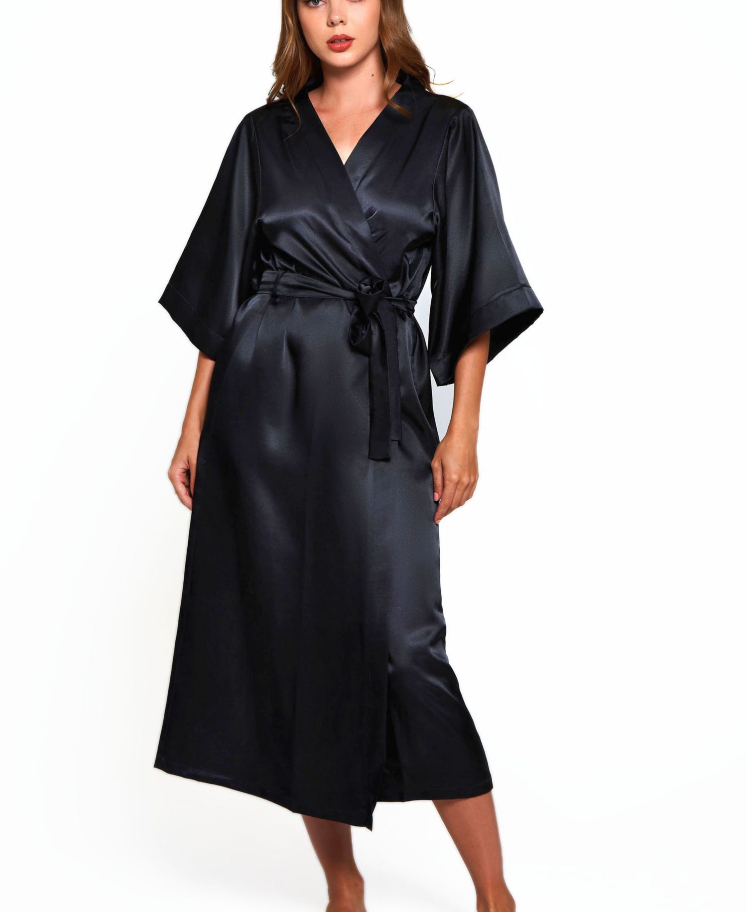 Women's Victoria Satin 3/4 Sleeve Long Robe