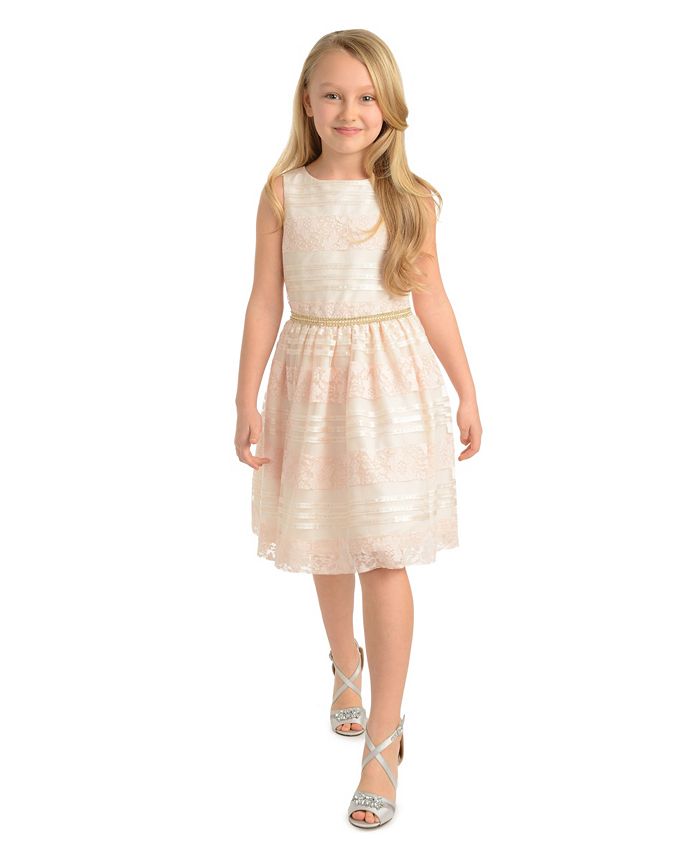 Belle by Badgley Mischka Big Girls Lace and Sequins Stripe Dress - Macy's