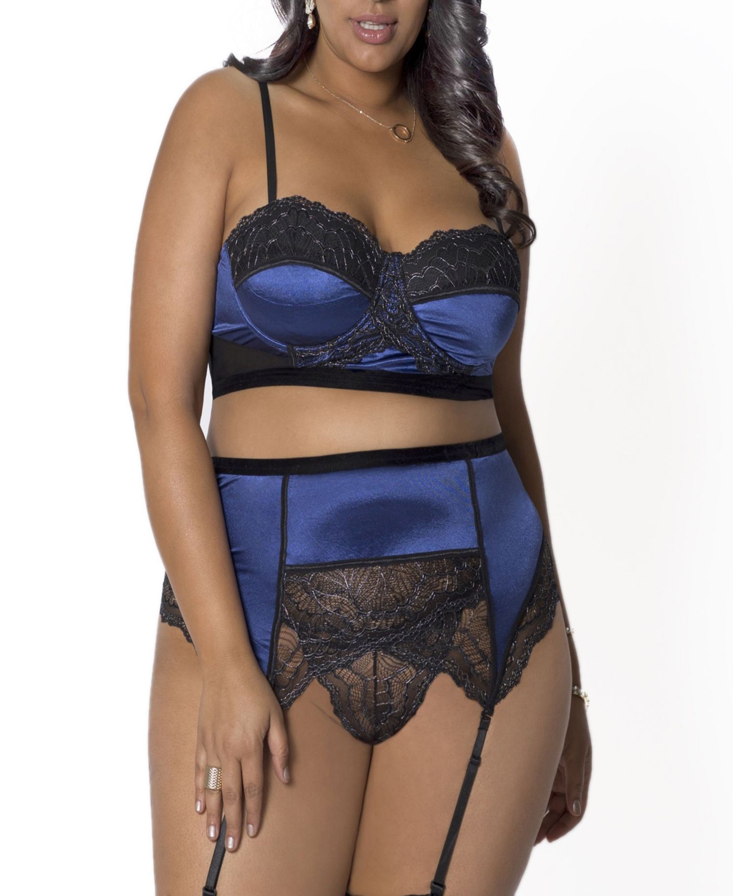 Women's Plus Size Bustier, Garter & Panty 3-Piece Lingerie Set