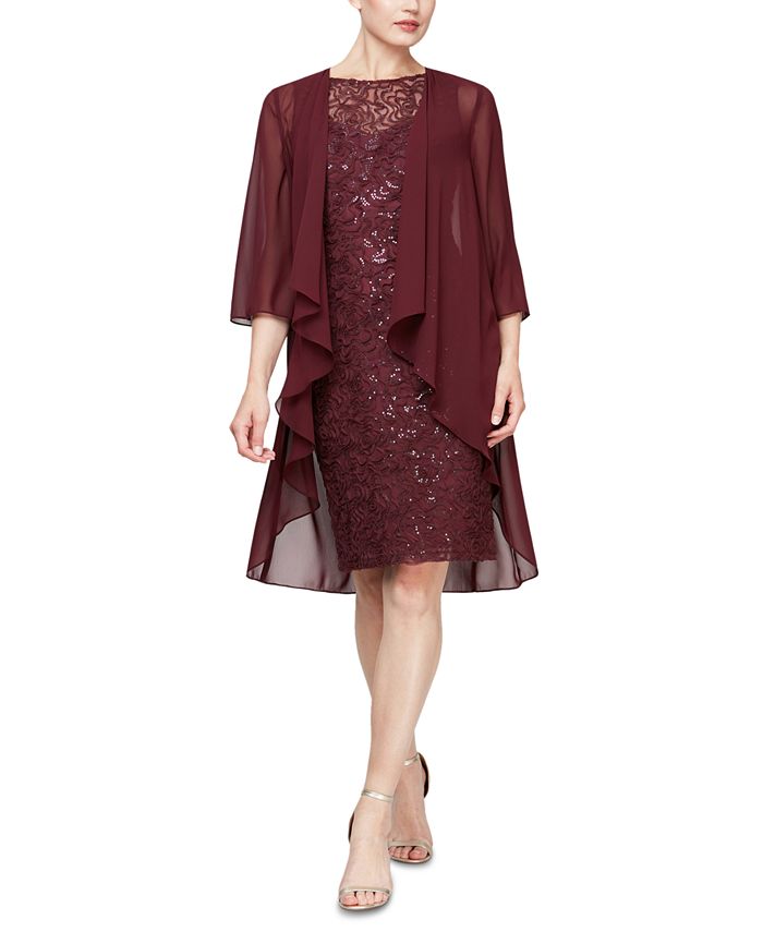 SL Fashions Metallic Ombré Capelet Overlay Sheath Dress
