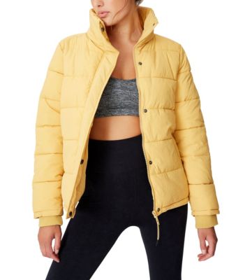 pastel yellow puffer jacket